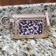 Vera Bradley Rose Gold Iconic Zip ID Case Quilted Metallic Mini Wallet Retired