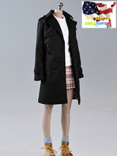 1/6 black trench coat windbreaker for 12" female figure Hot toys Phicen ❶USA❶