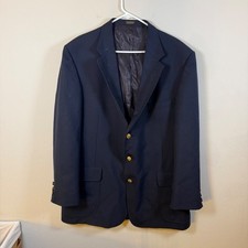 Orvis Mens Navy Blue 3 Button Blazer Gold Crest Buttons Made in USA 46L