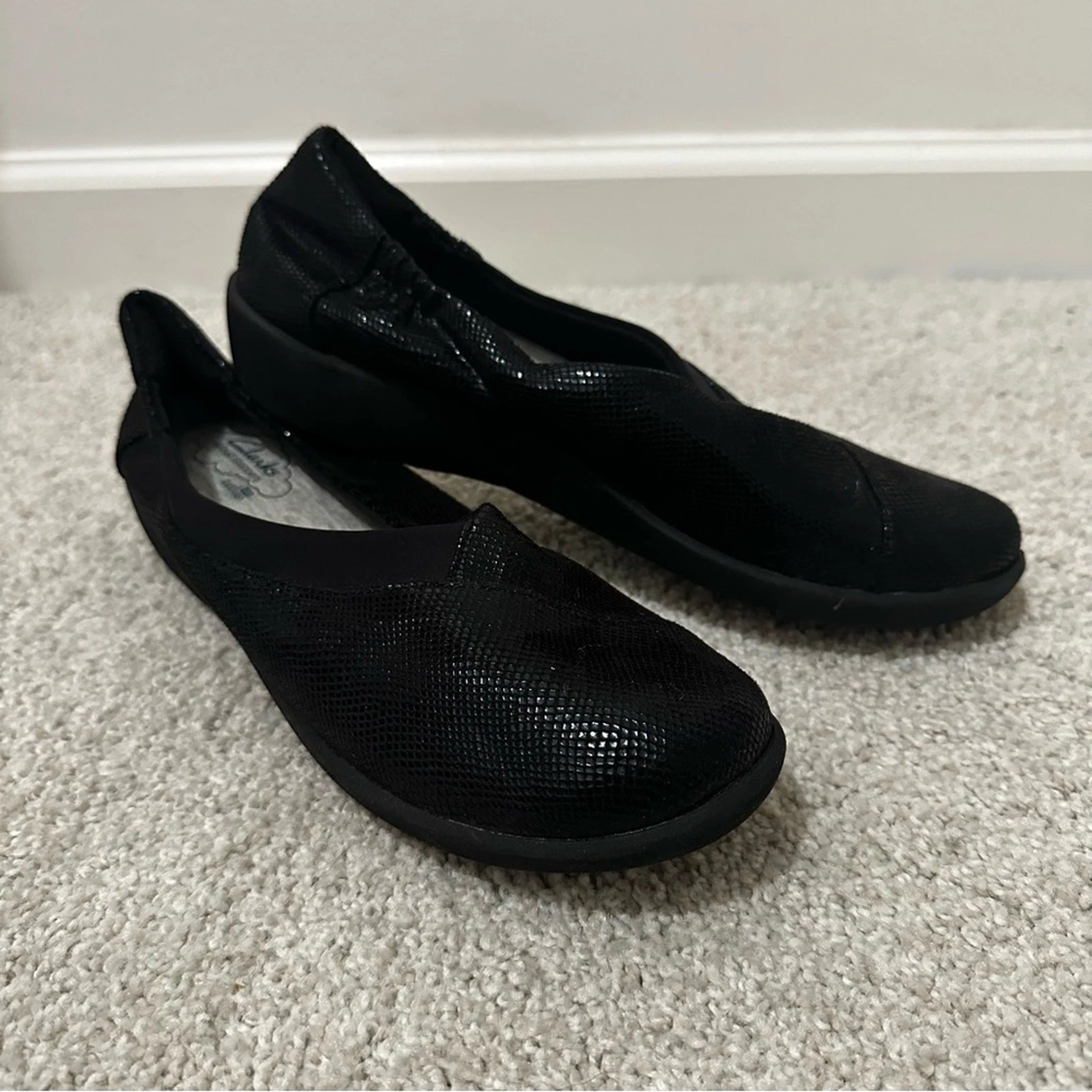 NUOVE scarpe Clarks Cloud stepper Sillian Jetay nere slip on ammortizzate donna 8