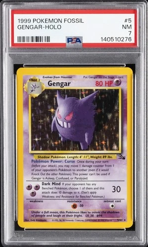1999 POKEMON FOSSIL #5 GENGAR-HOLO PSA 7