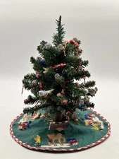 Vintage Tabletop Christmas Tree Decorated With Birds Garland Custom Tree Skirt
