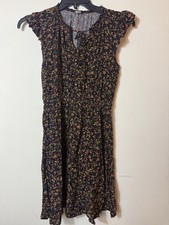 Old Navy Women's S Black Floral V-Neck Flutter Sleeve Smocked Tie Ruffle Dress