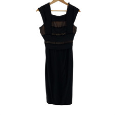 Anthropologie Cap Sleeve Mesh Panel Slim Midi Dress Black 8