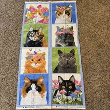 Meow Meadow Cotton Fabric Panel Cats Kitten Blocks Andover 23x43
