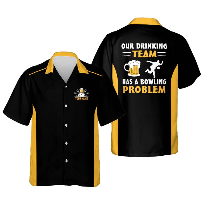Personalized Name Our Drinking Team Has Bowling Problem Hawaiian Shirt