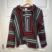 Del Mex Baja Hoodie Drug Rug Men s Large Red Gray Black Mexican Pullover Sweater
