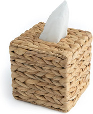 Square Tissue Box Cover, Water Hyacinth Wicker Tissue Box Holder, Handwoven Cube