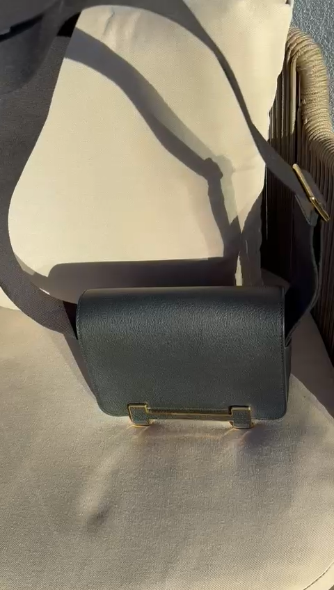 Hermes Geta Chevre Mysore Black Shoulder Bag Crossbody Messenger