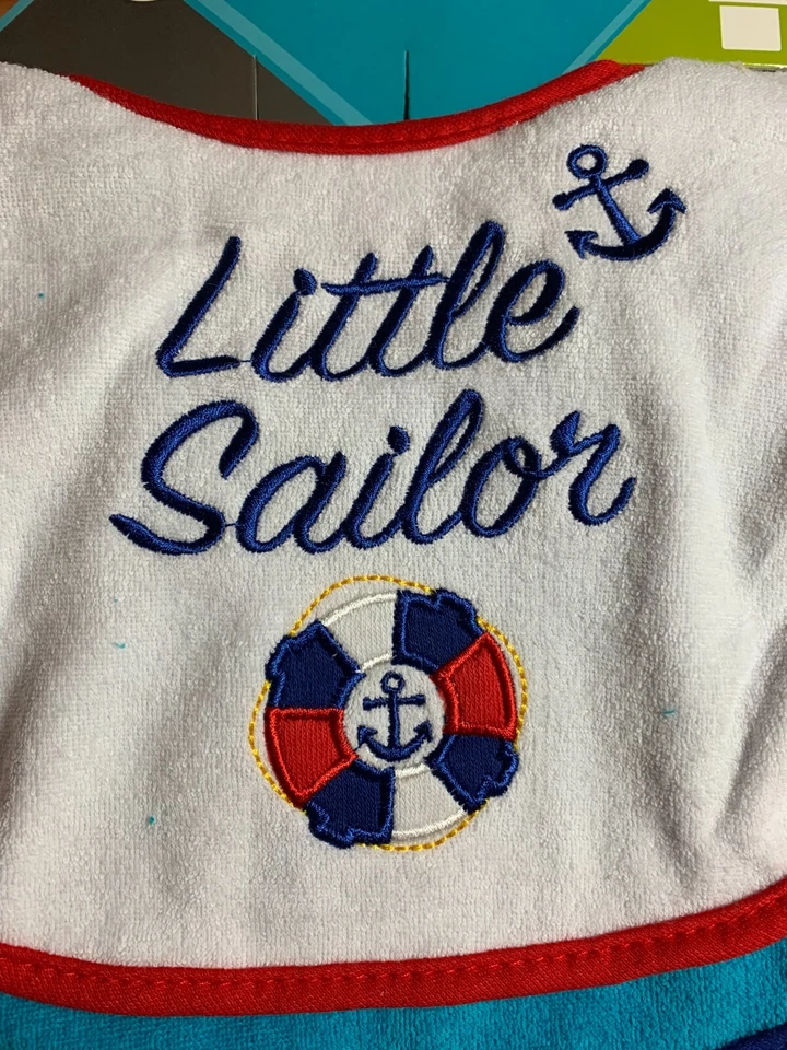 PACK DE 3 BABEROS BEBÉ POR SEGURIDAD 1er nuevo con etiquetas pequeño marinero rayas tela de felpa náutica niño Foto 4 de 4