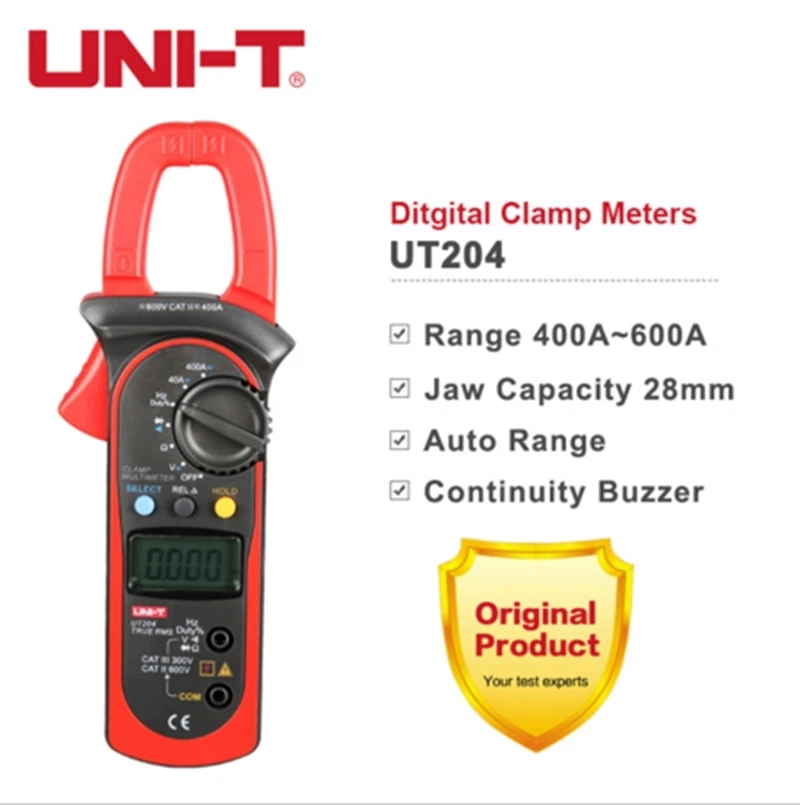 UNI-T UT204 True RMS Digital Clamp meter Auto AC DC Amp Volt  