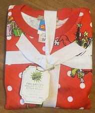 Pottery Barn PB Teen Dr Seuss The Grinch Red Dot Flannel Pajama Set, Medium