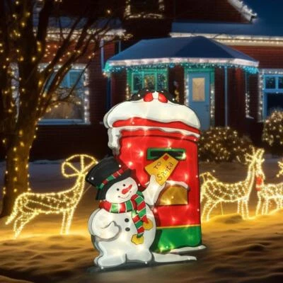 GEEZY Christmas Silhouette Lights Postbox Snowman Indoor Outdoor Festive Decoration