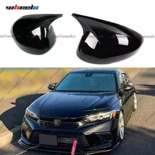 FOR 2022-2025 HONDA CIVIC SEDAN M HORN STYLE GLOSS BLACK SIDE MIRROR COVER CAPS