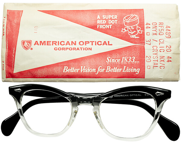 American Optical BLACK×CRYSTAL Eyeglass Frame 44□22-145 American Optical BLACK×CRYSTAL Eyeglass Frame 44□22-145