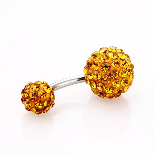 Double Gem Navel Ring Belly Button Jewelry Stainless Crystal Naval Piercing ☆ ♢ - Picture 6 of 23