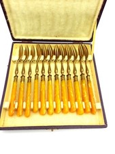 12 ANCIENNES FOURCHETTES Dessert Métal BAKELITE FORGEOT COUTELLERIE