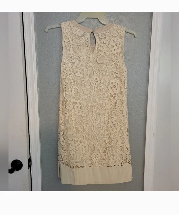 Vestido ELLA MOSS bordado de renda e camurça sintética creme marfim tamanho P - Imagem 3 de 4