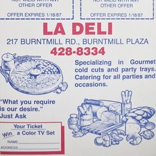 1987 La Deli Restaurant Coupon Burntmill Road Plaza Voorhees Township New Jersey
