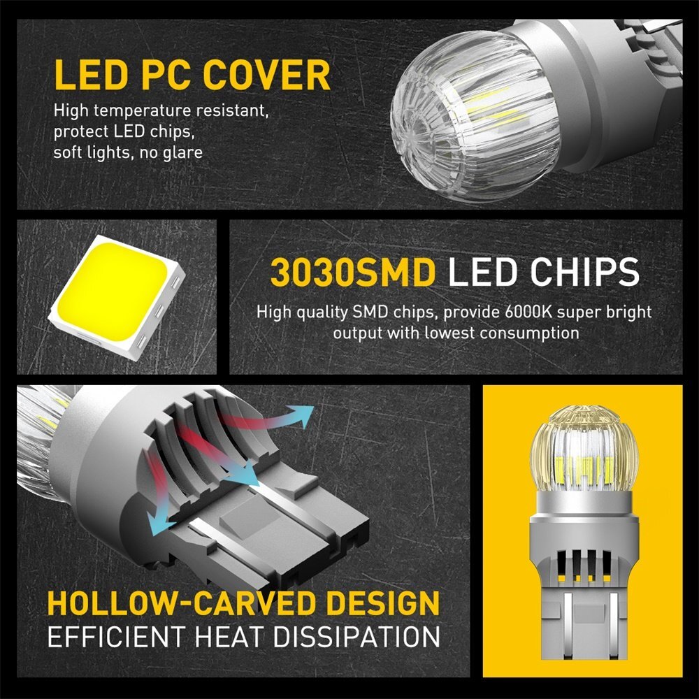Auxito 7440 7443 2800lm led brake backup reverse light bulb super white