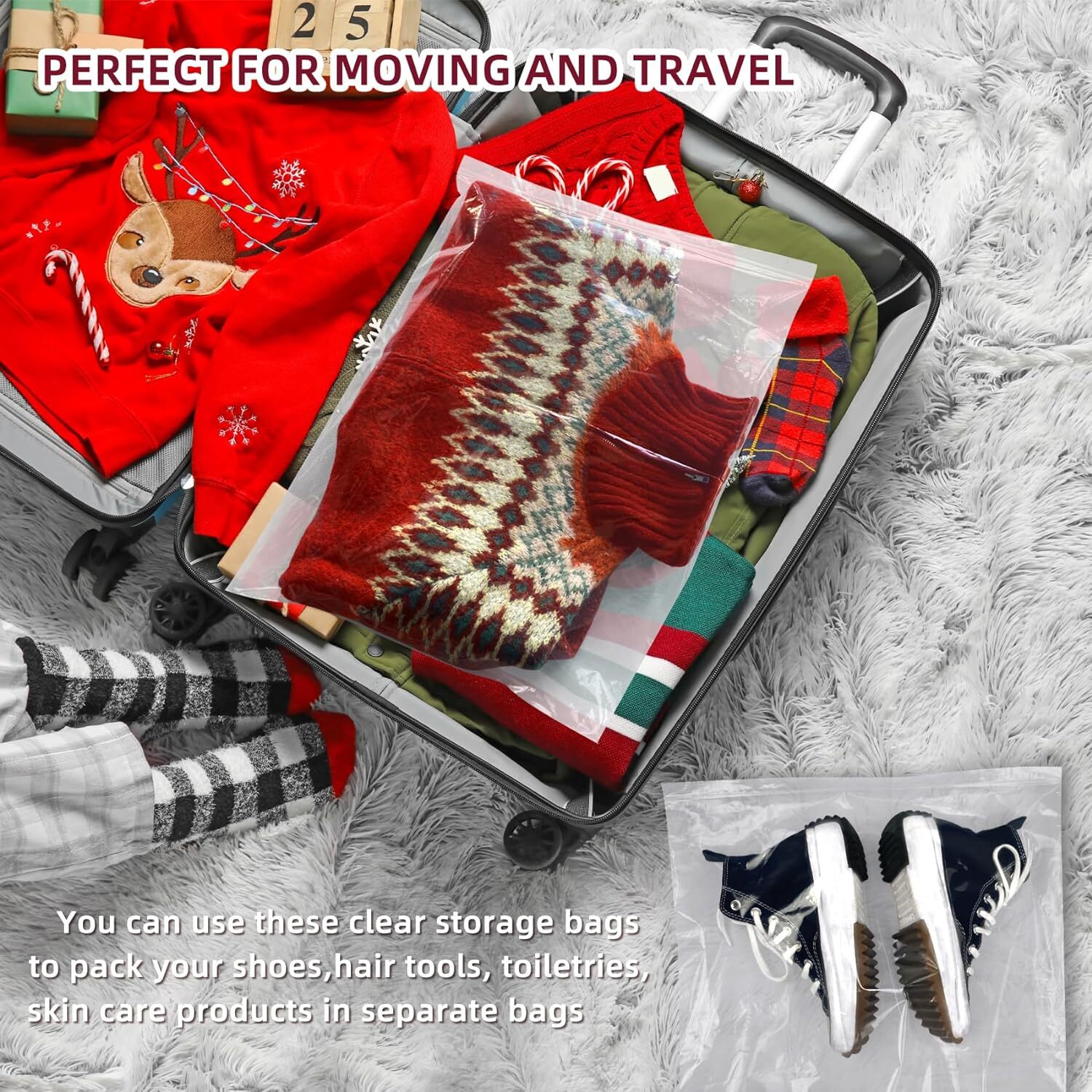 Large 5 Gallon Plastic Zipper Storage Bags 18X24 Inches Clear Reclosable Storage