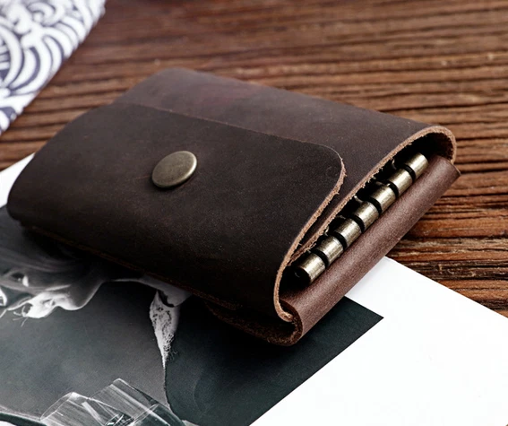 Hombres Mujeres Caja de Llaves Estuche Portatarjetas de Identificación Bolsillo Vaca Cuero Bolsa Café H844 Foto 4 de 4