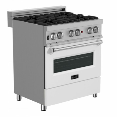 ZLINE 30'' DUAL FUEL RANGE OVEN GAS ELECTRIC STAINLESS WHITE DOOR RAS-WM-30