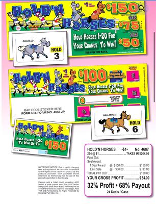 Pull Tab Ticket - Hard Card - Game - Hold'n Horses - 264 ct