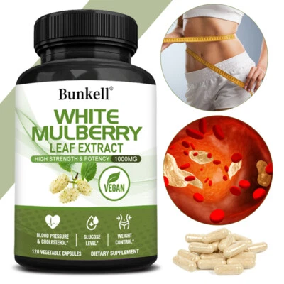 BUNKELL White Mulberry Leaf Extract 1000mg Capsules. Vegan Frendly
