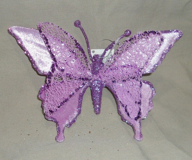 7" lavender net glitter clipon butterfly Christmas ornament wedding