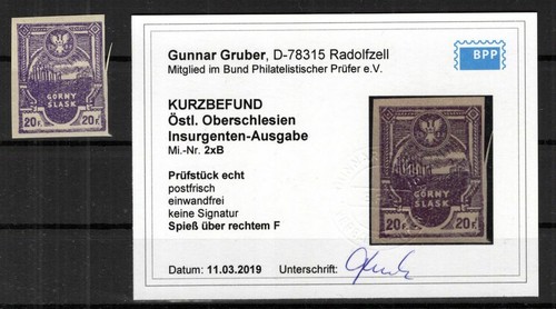 Alta Silesia Insurgenten 2xB Pf Abart MNH Unstamped BPP Befund Eur (B662
