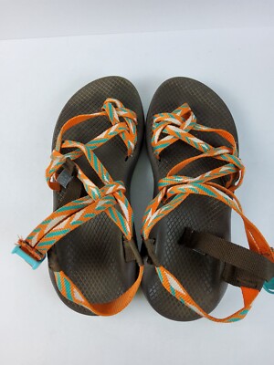 Chaco ZX2 Classic Orange Blue Double Strap Hiking Sandals Toe Loop
