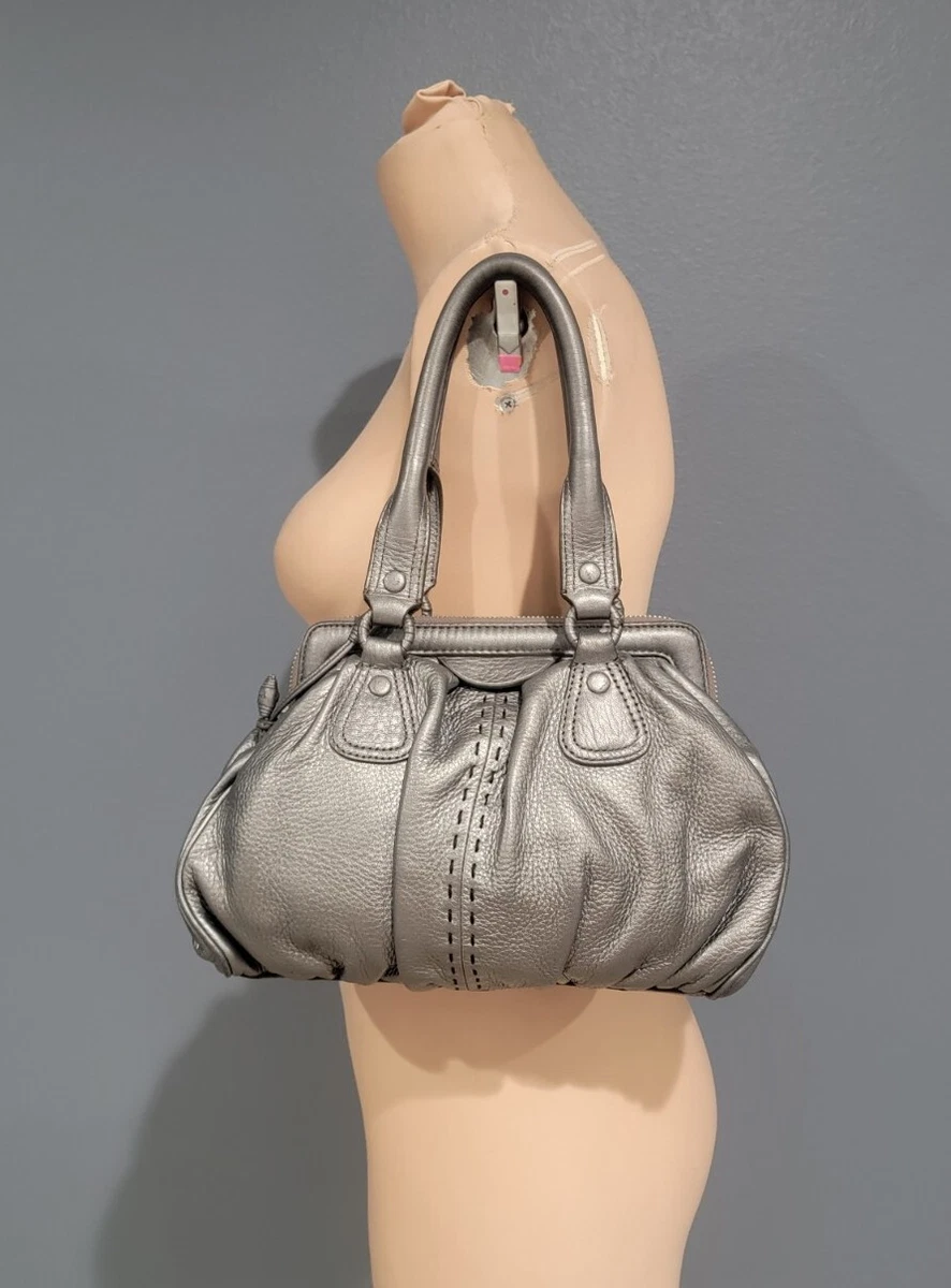 COLE HAAN metallic gray small leather satchel purse handbag