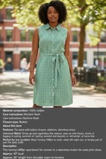 Women’s 12 Dress Tommy Hilfiger Gingham Green/White Belted Button Up Collared 