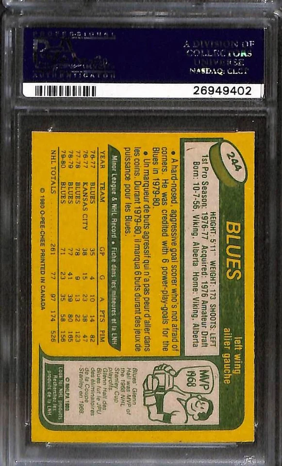 1980 O-Pee-Chee #244 Brian Sutter PSA 9 Mint 26949402  - Image 2 of 3
