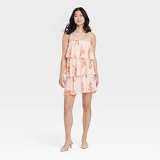 Women's Tiered Ruffle Mini Shift Dress - A New Day Pink Floral