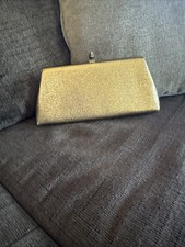 Vintage Gold Foil Faux Leather Clutch w/ Curved Clasp 70s Glam Bridal