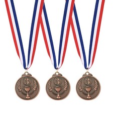 3 Pcs 2" 3rd Metal Award Medals, Brown Trophy Style 