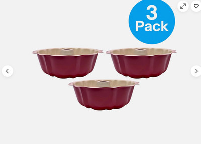 GoodCook Everyday Nonstick Fluted Cake Pan Red 10.5 Cup 3 Pack Bundle