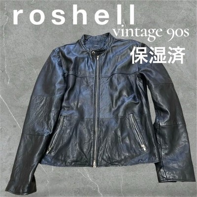 L Size Leather Jacket Roshell Moisturized Black Vintage 90S Old Clothes