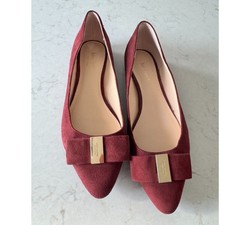 Kate Spade Norah Merlot Suede Ballet Flats Gold Logo Bar Size 9 NWOT