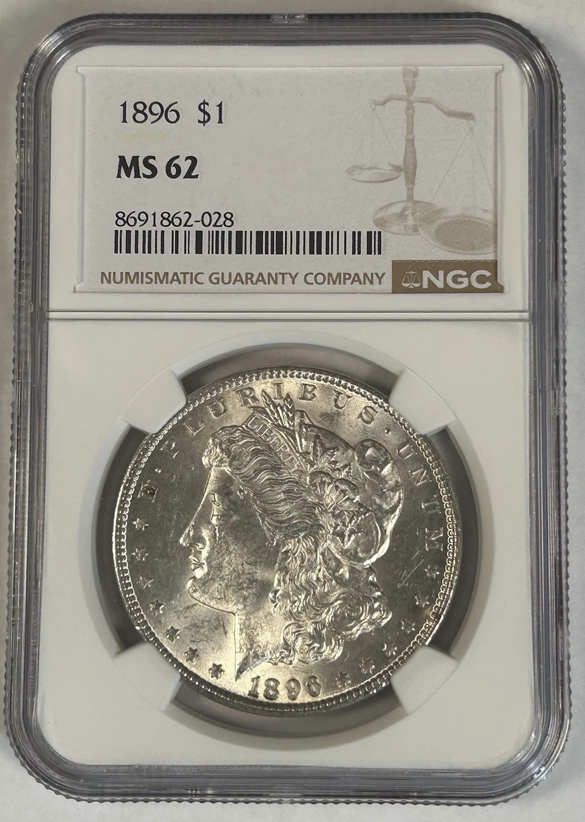 Uncirculated MS 62 Graded 1896 Year Morgan US Dollars (1878-1921