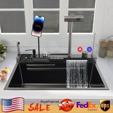 Stainless Steel Single Slot Digital Kitchen Sink Faucet Flying Rain Waterfall