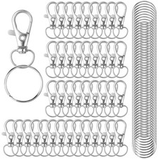 100PCS Keychain Hooks with Key Rings,Metal Swivel Lobster Claw Clasps, Silver