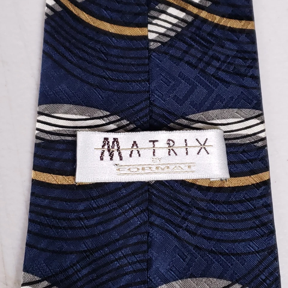 Matrix by Corbin Silk Tie Navy Geometric Executive Aesthetic Y2K Style - Image 4 of 4