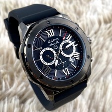 Bulova Marine Star Quartz Watch 44mm Black Dial Men's Watch 98B259