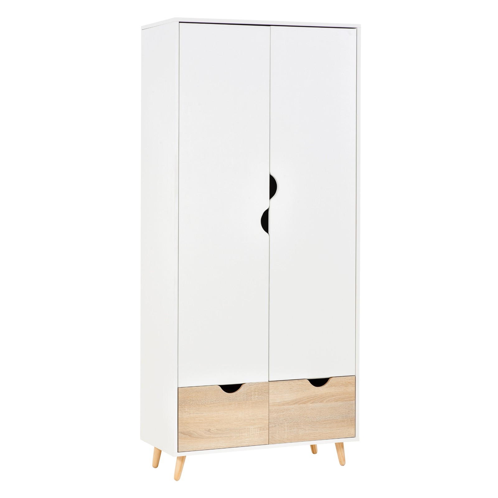 Rackhams White 2-Door Clothes Wardrobe W/ Rail Shelf 2 Storage Drawers Wood Feet - Image 2
