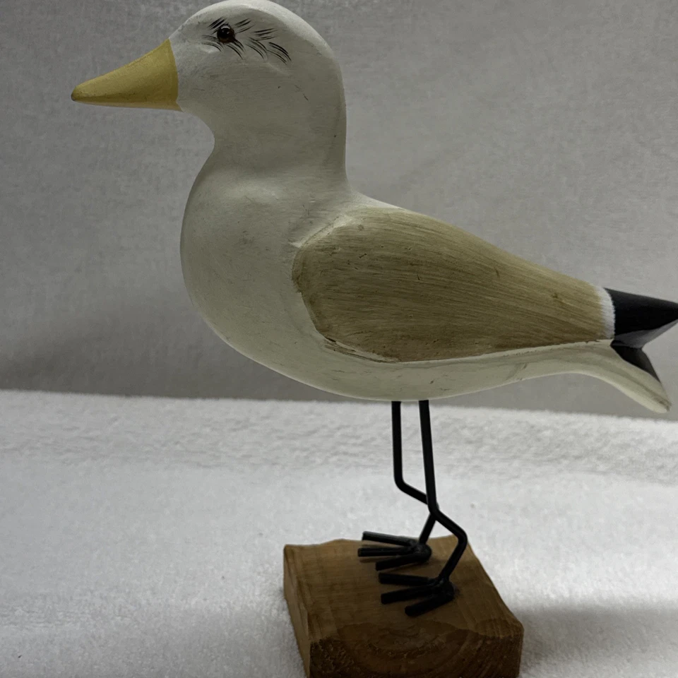 雕刻木制鸟海鸥钢丝腿沿海装饰安装玩偶 8 英寸高 — 第 4/4 张图片