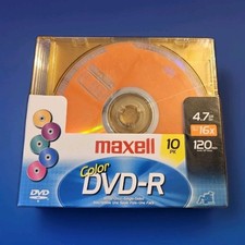 FACTORY SEALED Maxell Color DVD-R 10 Pack w/ Jewel Cases 4.7GB 120Min 16X NEW