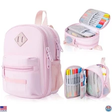 Spacious Pink Mini Backpack Pencil Case - High-Capacity Organizer for Pens &